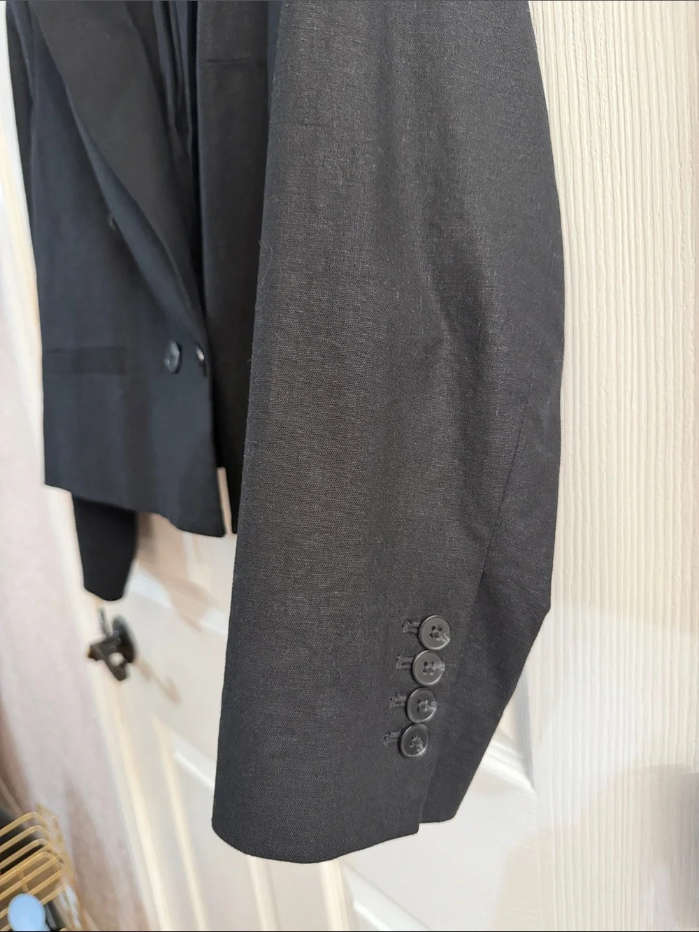 Express Black Linen Cropped Double-Breasted Blazer
